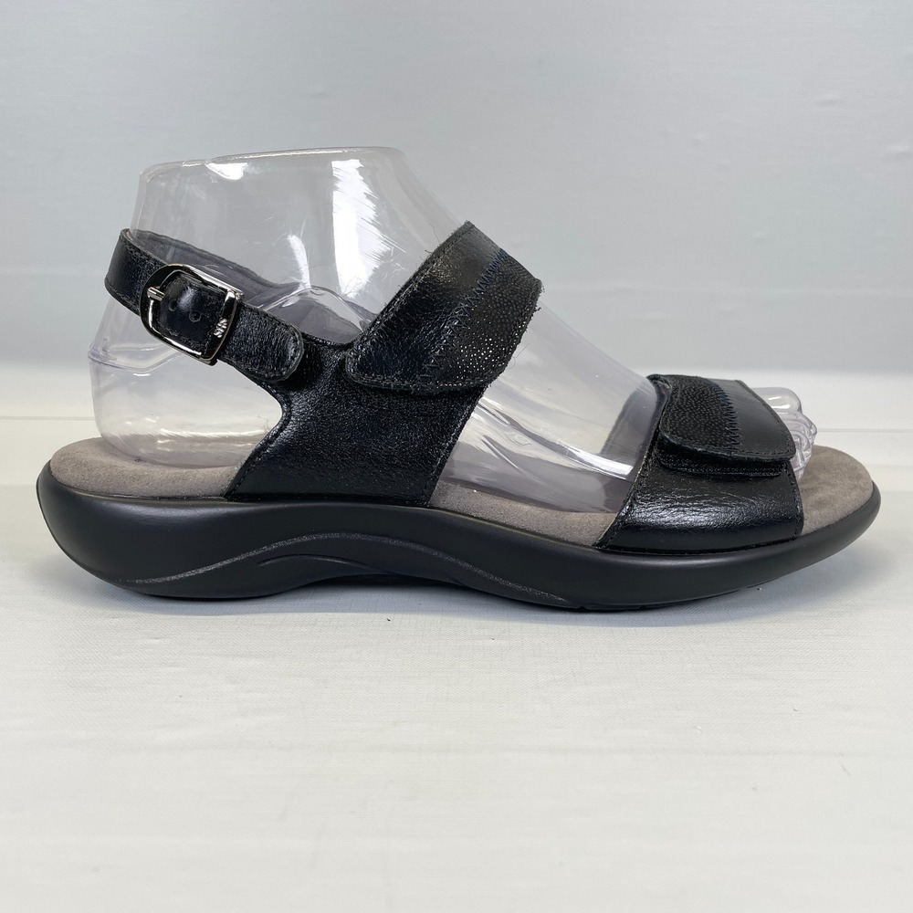 SAS Nudu Sandals Womens Size 6.5 M Black Leather Adjustable Straps Comfort Shoes